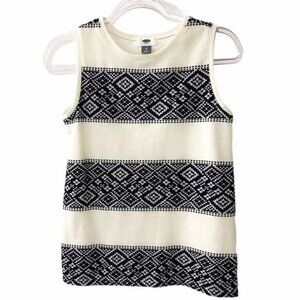 Old Navy Sleeveless Shell Tank Top Cream Navy Blue Jacquard Print Colorblock XS